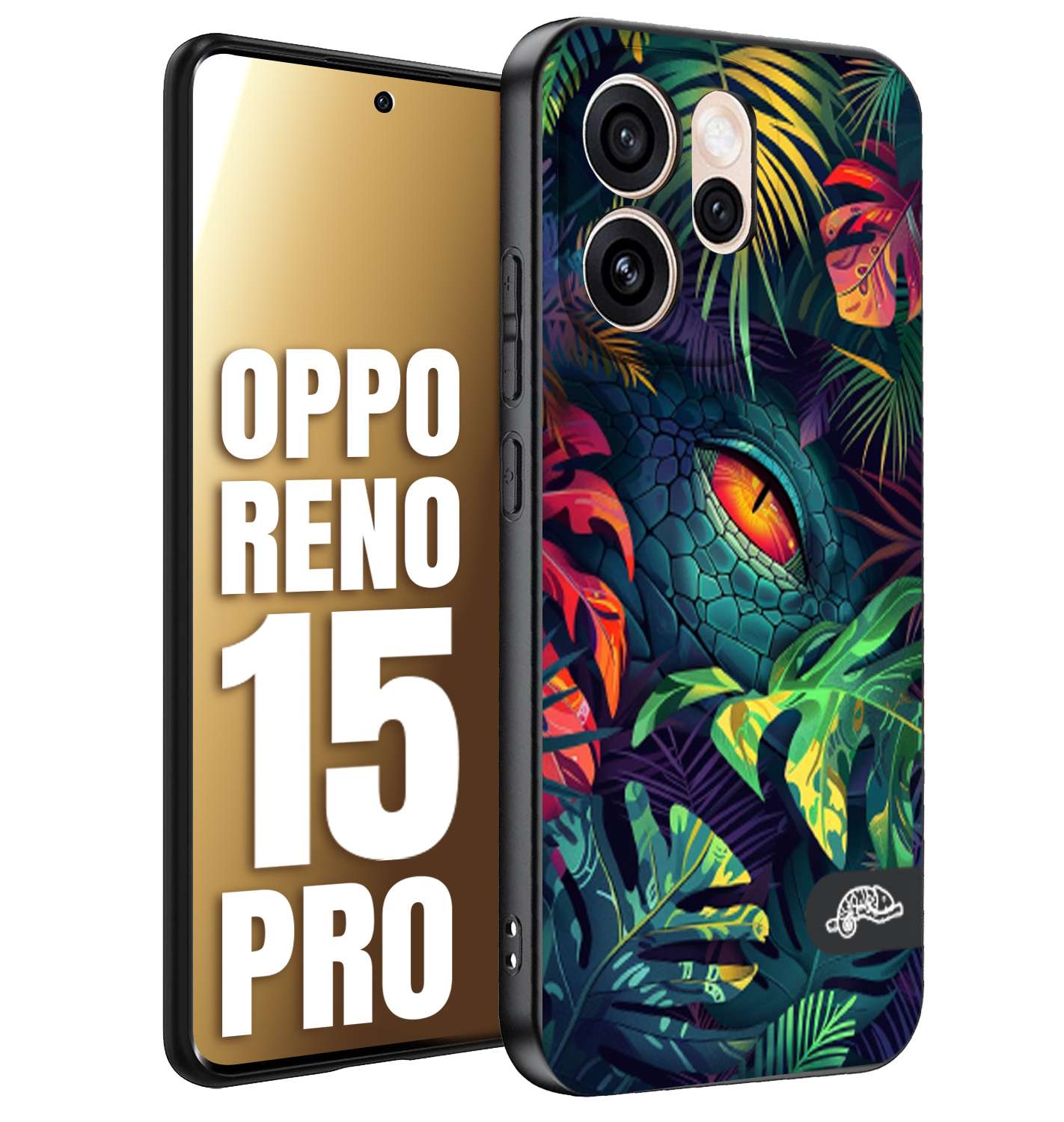 CUSTOMIZZA - Custodia cover nera morbida in tpu compatibile per Oppo Reno 15 PRO animali color giungla tropicale occhio di coccodrillo alligatore disegnato