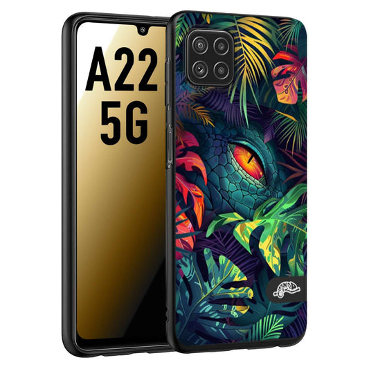 CUSTOMIZZA - Custodia cover nera morbida in tpu compatibile per Samsung A22 5G animali color giungla tropicale occhio di coccodrillo alligatore disegnato