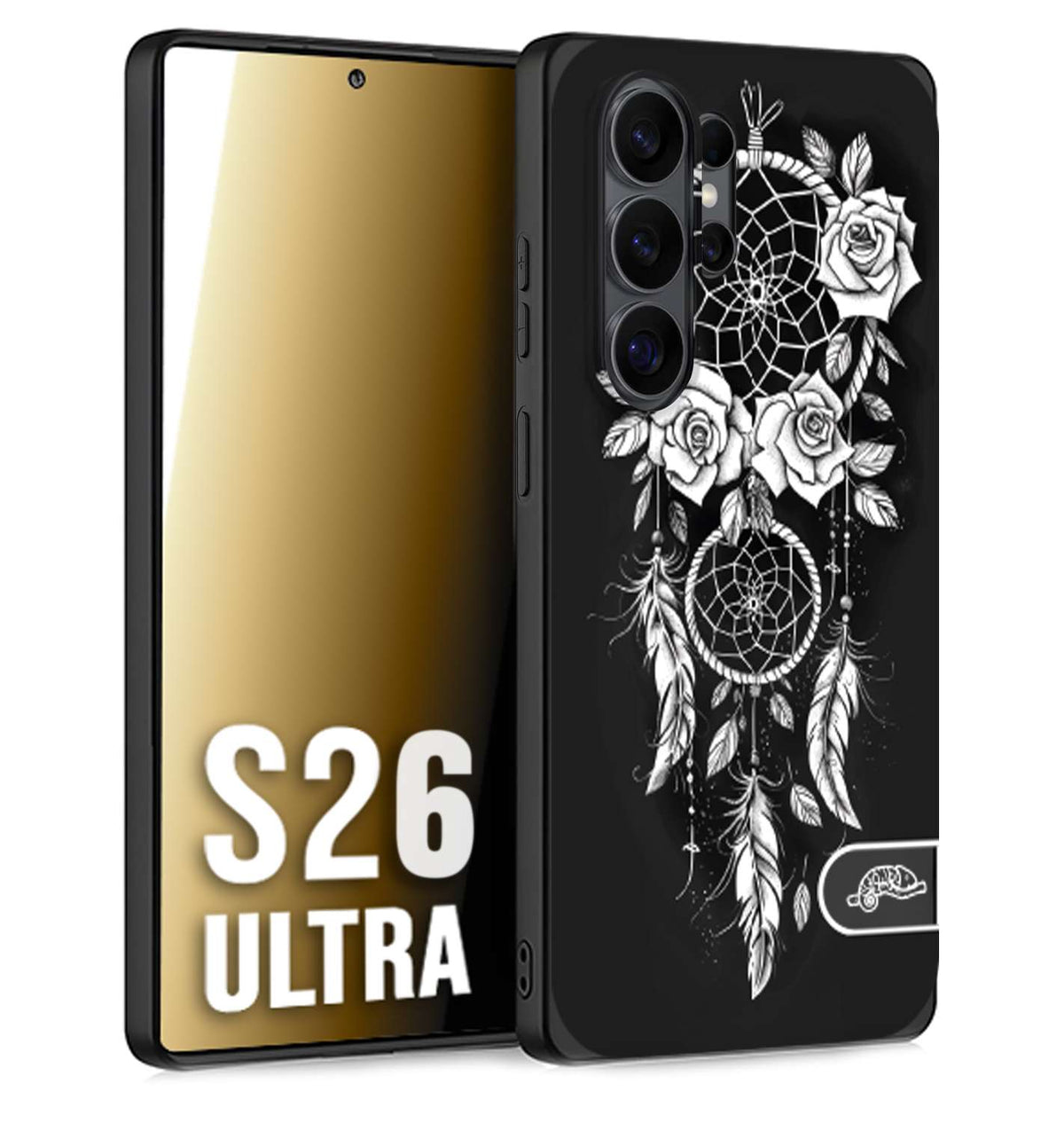CUSTOMIZZA - Custodia cover nera morbida in tpu compatibile per Samsung S26 ULTRA acchiappasogni dreamcatcher black and white bianco a rilievo disegnato tattoo tatuaggio