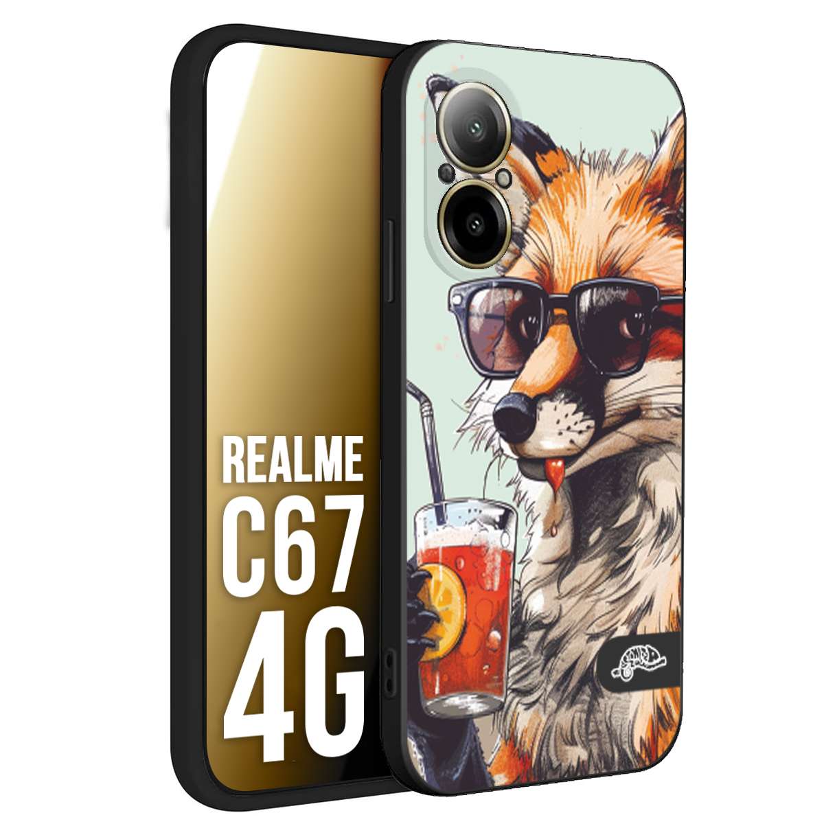 CUSTOMIZZA - Custodia cover nera morbida in tpu compatibile per Oppo C67 4G estate disegnata cocktails animali simpatici fox volpe negroni