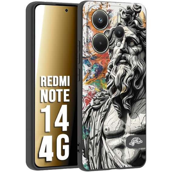 CUSTOMIZZA - Custodia cover nera morbida in tpu compatibile per Xiaomi Redmi Note 14 4G statua colorata moderna antico tattoo splash color