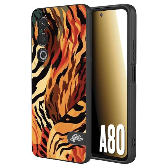 CUSTOMIZZA - Custodia cover nera morbida in tpu compatibile per Oppo A80 leopardato maculato tigrato tiger colorata gialla rossa arancio