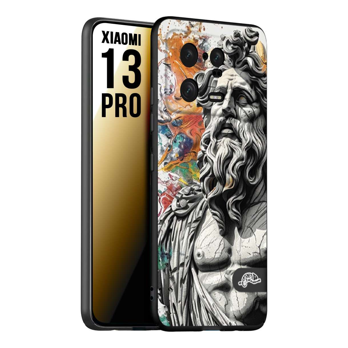 CUSTOMIZZA - Custodia cover nera morbida in tpu compatibile per Xiaomi 13 PRO statua colorata moderna antico tattoo splash color