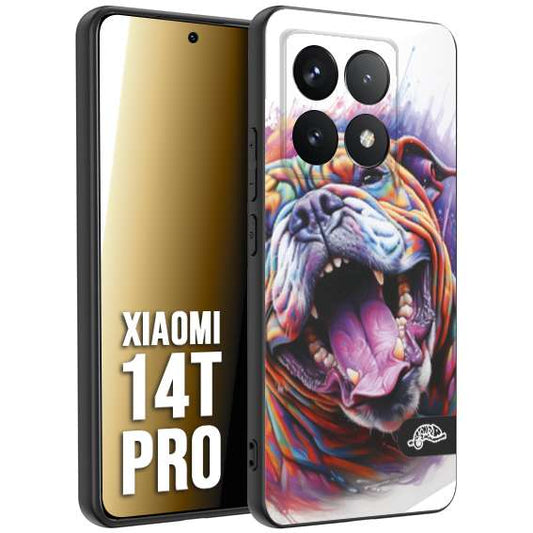 CUSTOMIZZA - Custodia cover nera morbida in tpu compatibile per Xiaomi 14T PRO animali color bulldog cane dog colori vibranti disegnato schizzo
