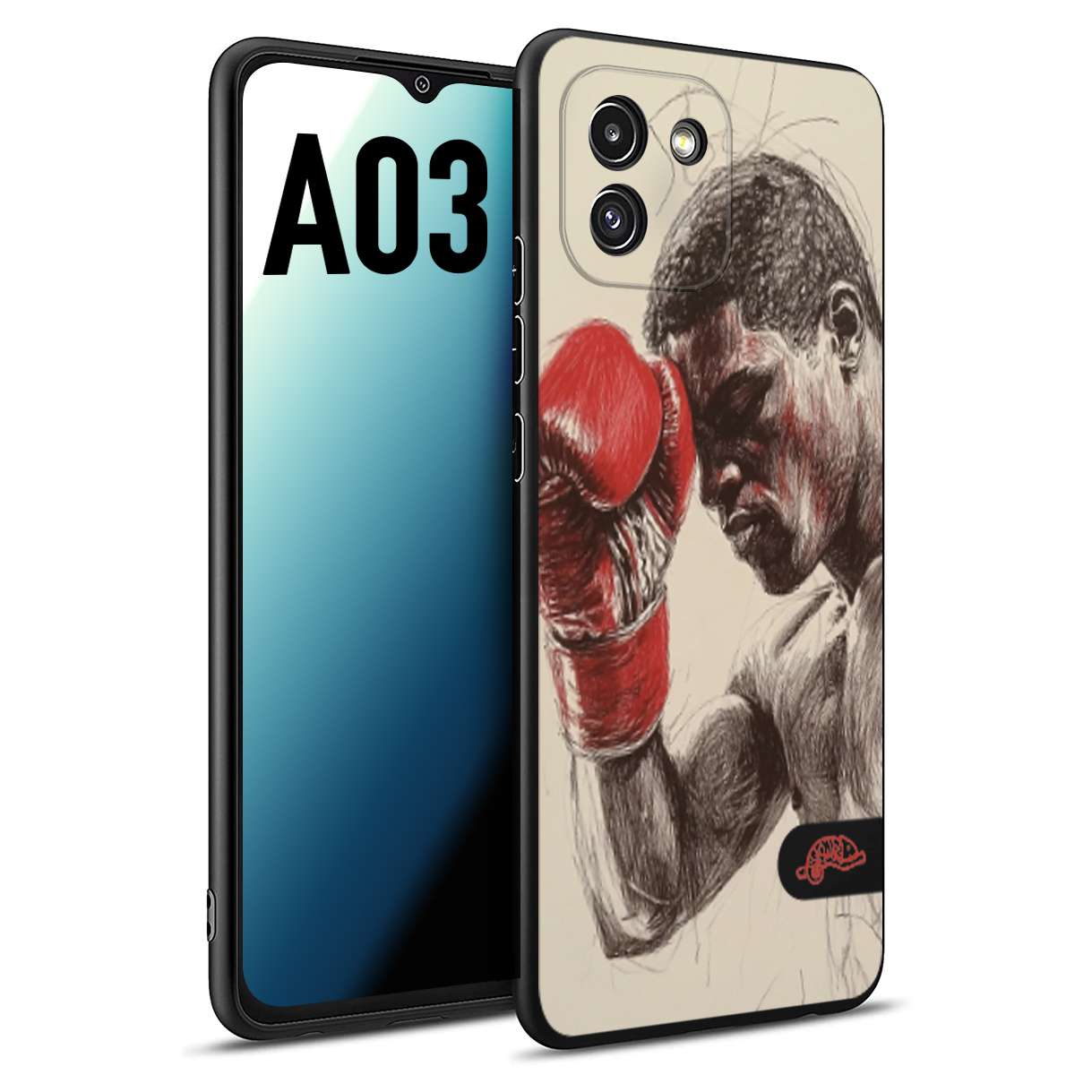 CUSTOMIZZA - Custodia cover nera morbida in tpu compatibile per Samsung A03 pugilato pugili disegno tattoo guantoni boxer pesi massimi