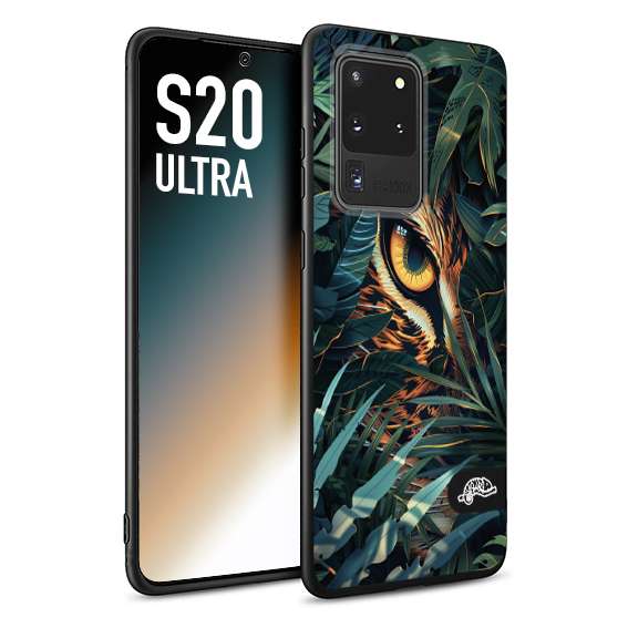 CUSTOMIZZA - Custodia cover nera morbida in tpu compatibile per Samsung S20 ULTRA animali color giungla tropicale occhio di giaguaro felino disegnato