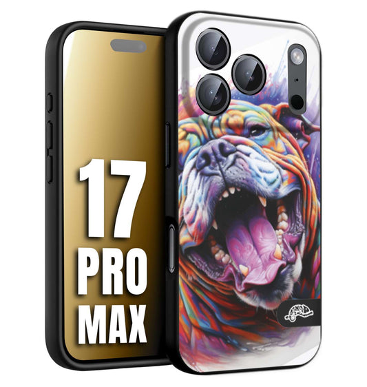 CUSTOMIZZA - Custodia cover nera morbida in tpu compatibile per iPhone 17 PRO MAX animali color bulldog cane dog colori vibranti disegnato schizzo