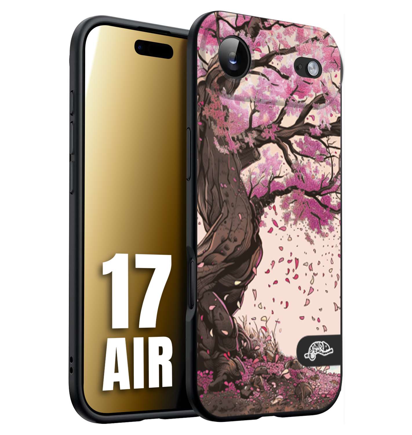 CUSTOMIZZA - Custodia cover nera morbida in tpu compatibile per iPhone 17 AIR giapponese colori morbidi fiori di ciliegio rosa disegnata