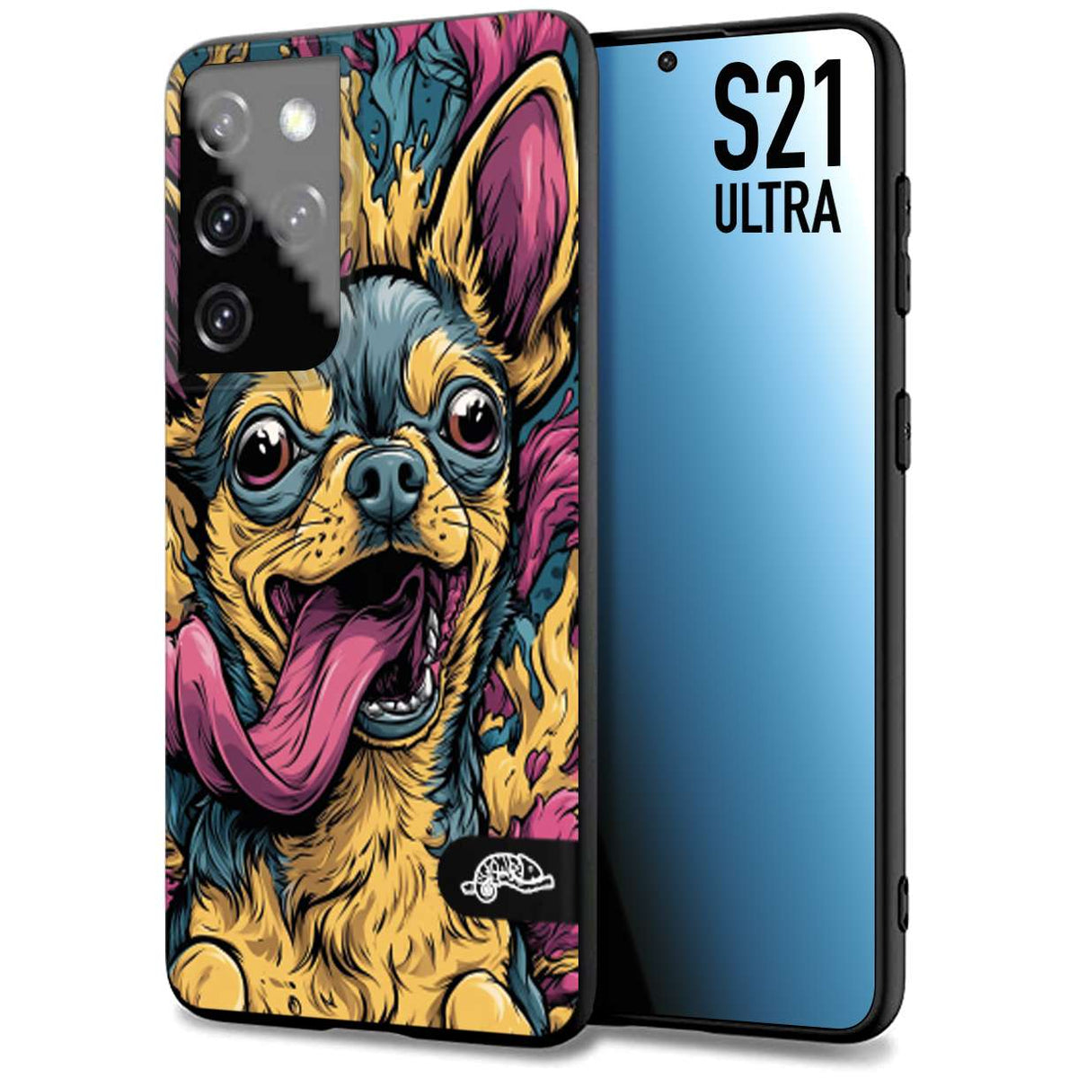 CUSTOMIZZA - Custodia cover nera morbida in tpu compatibile per Samsung S21 ULTRA Chihuahua illustrazione cane pop art cane street art cartone animato