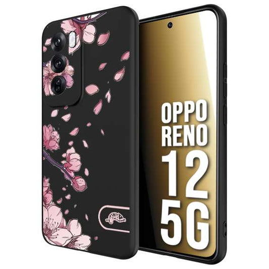 CUSTOMIZZA - Custodia cover nera morbida in tpu compatibile per Oppo Reno 12 5G giapponese fiori di ciliegio in fiore a rilievo disegnata tattoo