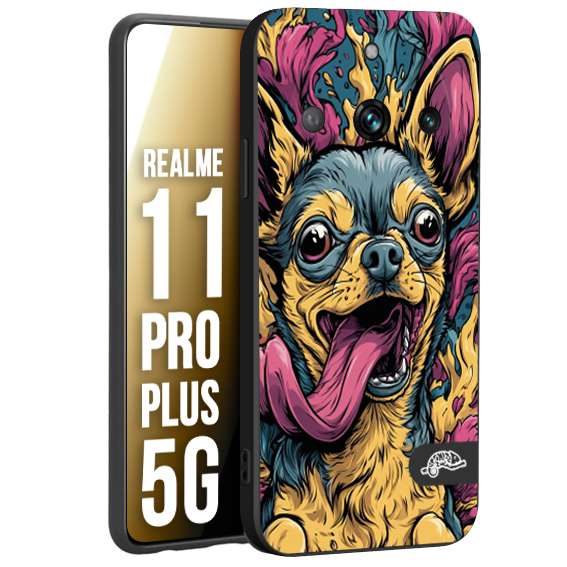 CUSTOMIZZA - Custodia cover nera morbida in tpu compatibile per Realme 11 PRO PLUS 5G Chihuahua illustrazione cane pop art cane street art cartone animato
