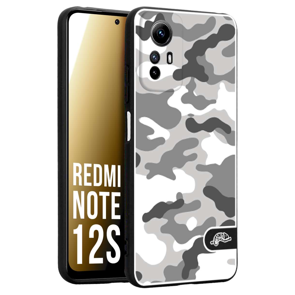 CUSTOMIZZA - Custodia cover nera morbida in tpu compatibile per Xiaomi Redmi Note 12S camouflage mimetico militare bianco white