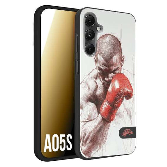 CUSTOMIZZA - Custodia cover nera morbida in tpu compatibile per Samsung A05S pugilato pugili disegno tattoo guantoni box sport primo piano