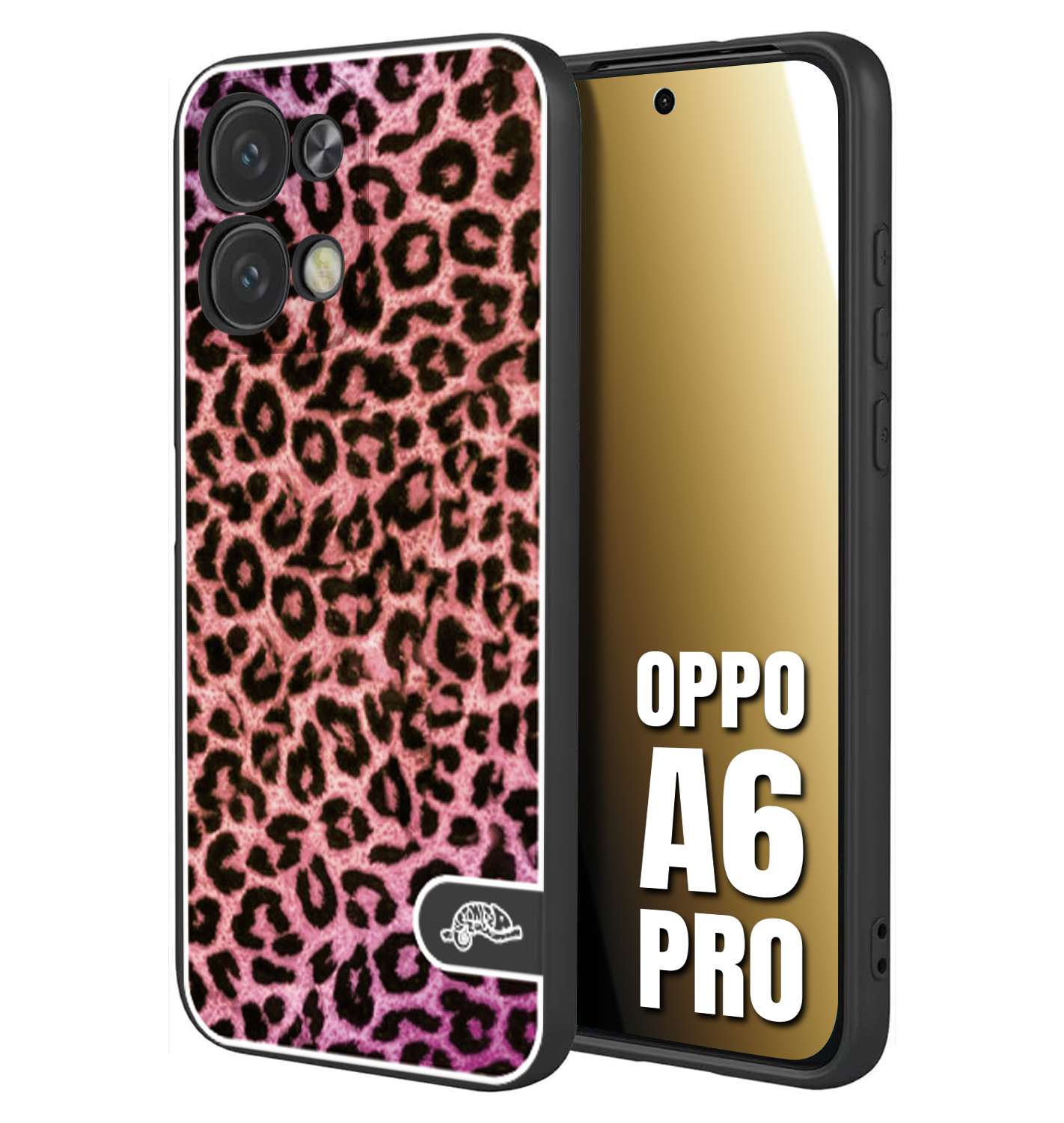 CUSTOMIZZA - Custodia cover nera morbida in tpu compatibile per Oppo A6 PRO leopardato maculato donna rosa leopard