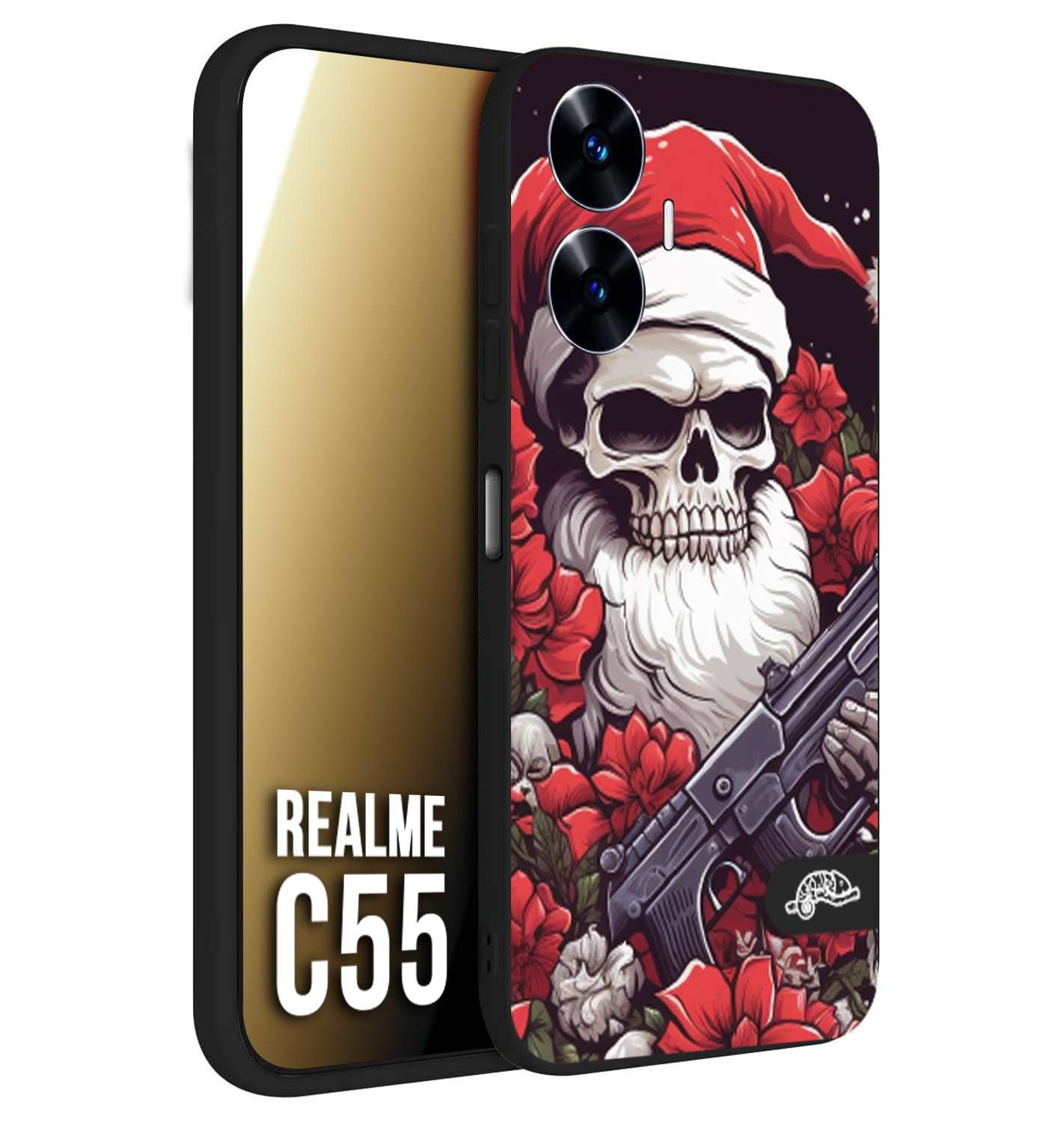 CUSTOMIZZA - Custodia cover nera morbida in tpu compatibile per Oppo C55 teschio natale santa claus fiori tattoo disegnato
