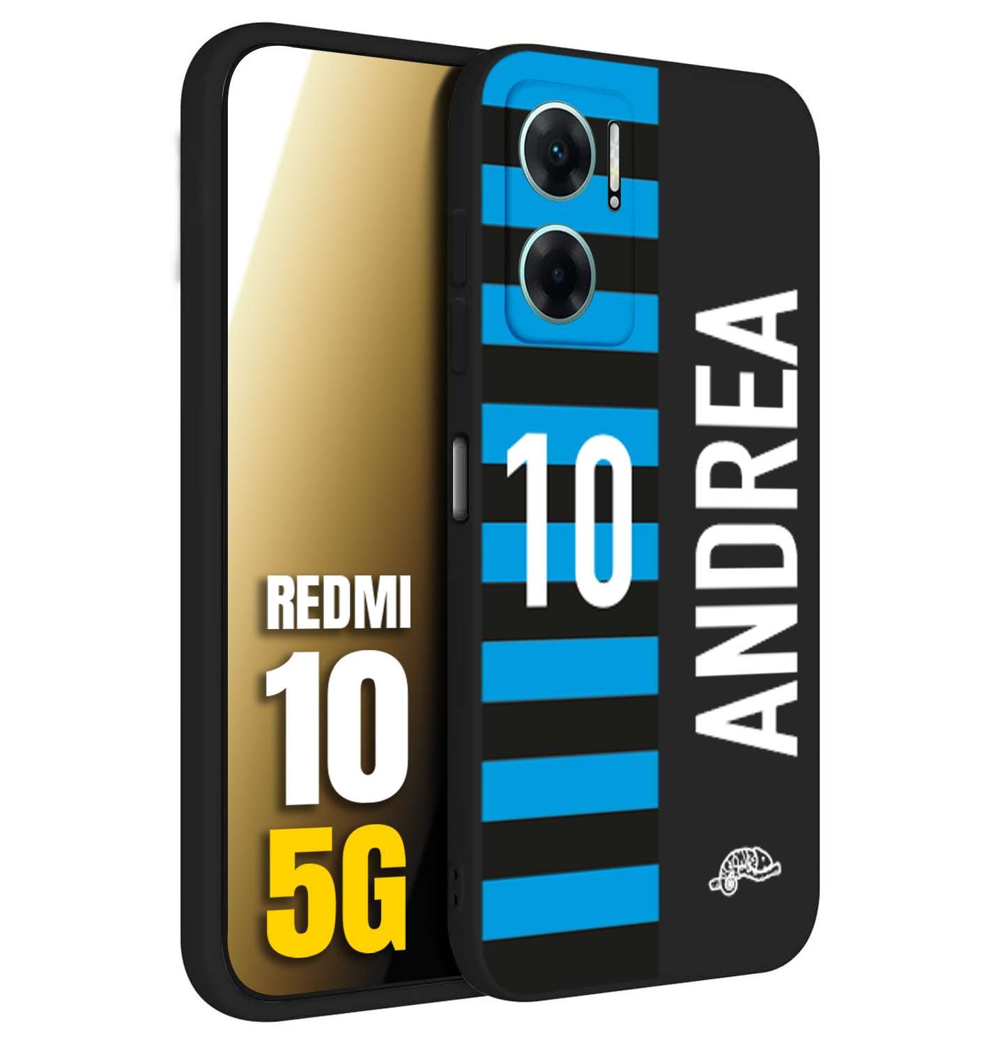 CUSTOMIZZA - Custodia cover nera morbida in tpu compatibile per Xiaomi Redmi 10 5G personalizzata calcio football nome e numero calciatori nerazzurra
