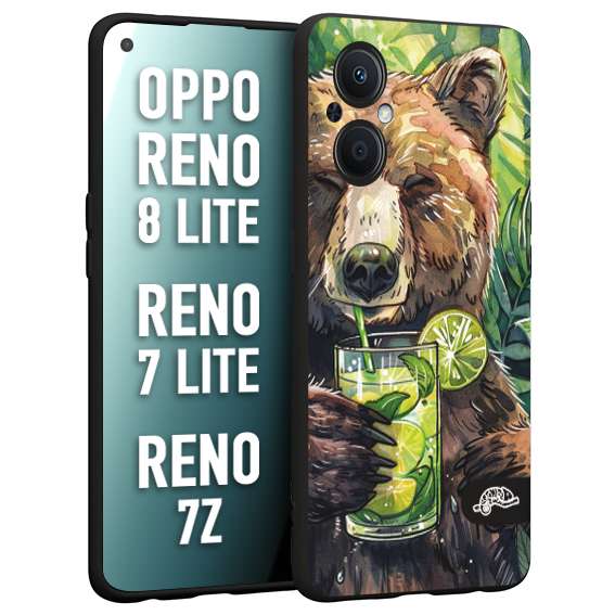 CUSTOMIZZA - Custodia cover nera morbida in tpu compatibile per Oppo Reno 7 Lite - 8 Lite - 7Z estate disegnata cocktails animali simpatici orso bear negroni