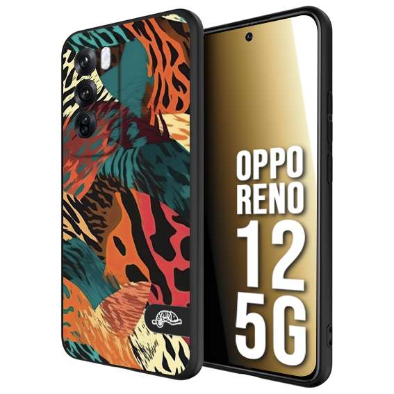 CUSTOMIZZA - Custodia cover nera morbida in tpu compatibile per Oppo Reno 12 5G leopardato tigrato tiger colorata summer arancio verde fucsia