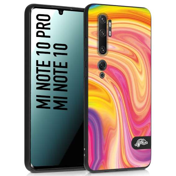 CUSTOMIZZA - Custodia cover nera morbida in tpu compatibile per Xiaomi Mi Note 10 - Mi Note 10 Pro colorata fantasia vortice marmo onde rosa fucsia gialla