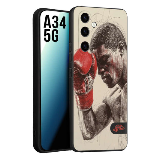 CUSTOMIZZA - Custodia cover nera morbida in tpu compatibile per Samsung A34 5G pugilato pugili disegno tattoo guantoni boxer pesi massimi