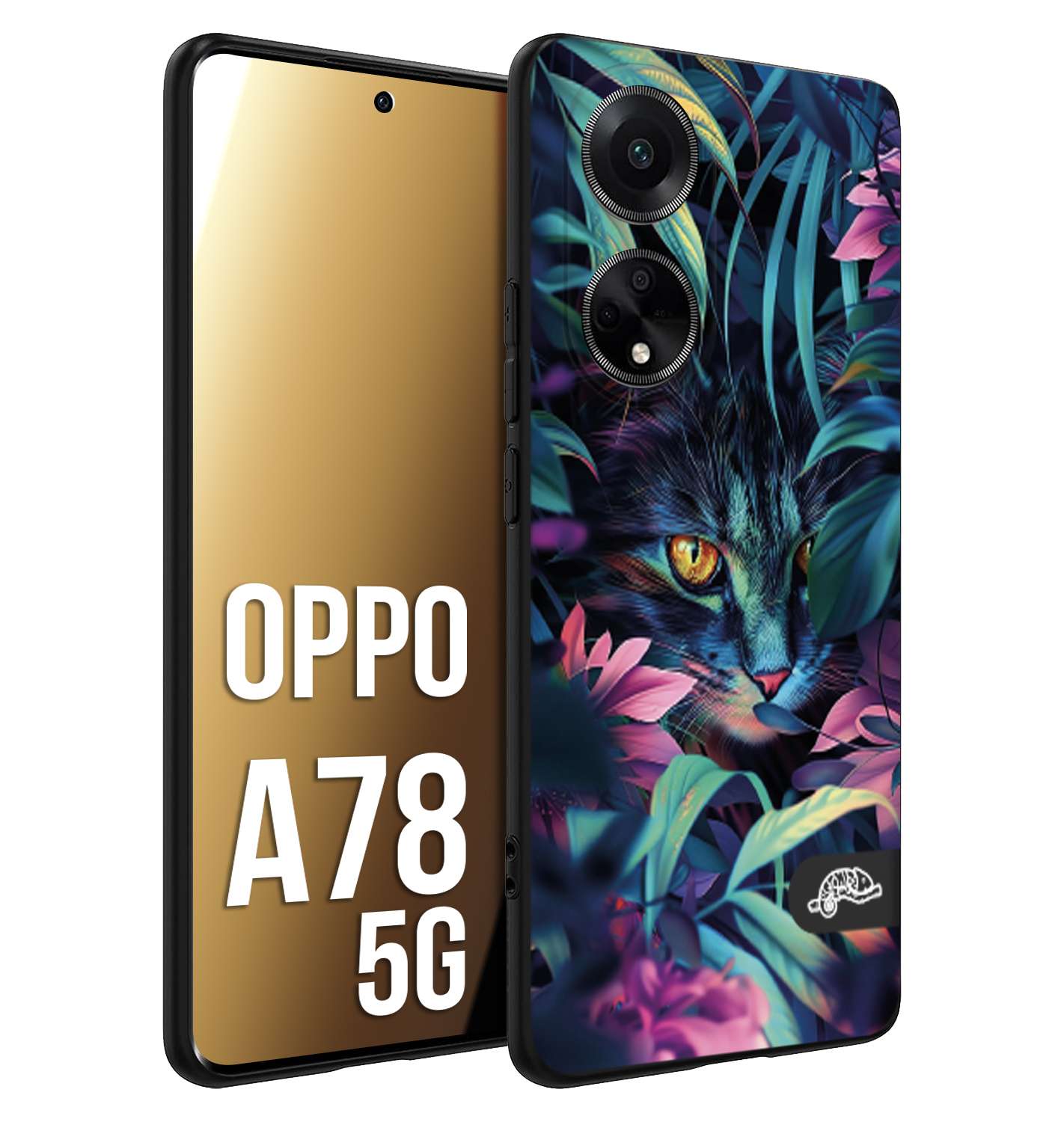 CUSTOMIZZA - Custodia cover nera morbida in tpu compatibile per Oppo A78 5G animali color giungla tropicale occhio di gatto colori vibranti disegnato