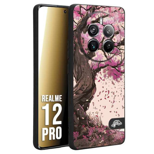 CUSTOMIZZA - Custodia cover nera morbida in tpu compatibile per Realme 12 PRO giapponese colori morbidi fiori di ciliegio rosa disegnata