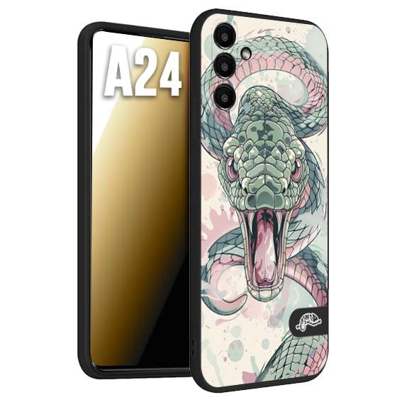 CUSTOMIZZA - Custodia cover nera morbida in tpu compatibile per Samsung A24 snake pink green serpente tatuaggio tattoo disegnato a mano