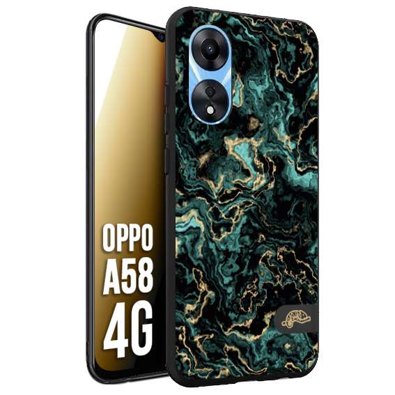 CUSTOMIZZA - Custodia cover nera morbida in tpu compatibile per Oppo A58 4G effetto marmo marble verde green venature dorato pietra