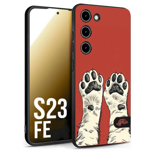 CUSTOMIZZA - Custodia cover nera morbida in tpu compatibile per Samsung S23 FE zampe di gatto cat paws rossa red disegnata fumetto cartoon