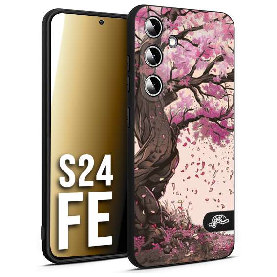 CUSTOMIZZA - Custodia cover nera morbida in tpu compatibile per Samsung S24 FE giapponese colori morbidi fiori di ciliegio rosa disegnata