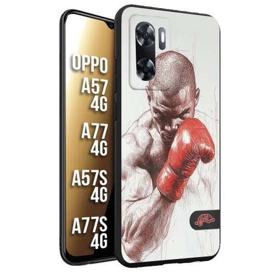 CUSTOMIZZA - Custodia cover nera morbida in tpu compatibile per Oppo A57 - A77 - A57S - A77S (4G) pugilato pugili disegno tattoo guantoni box sport primo piano
