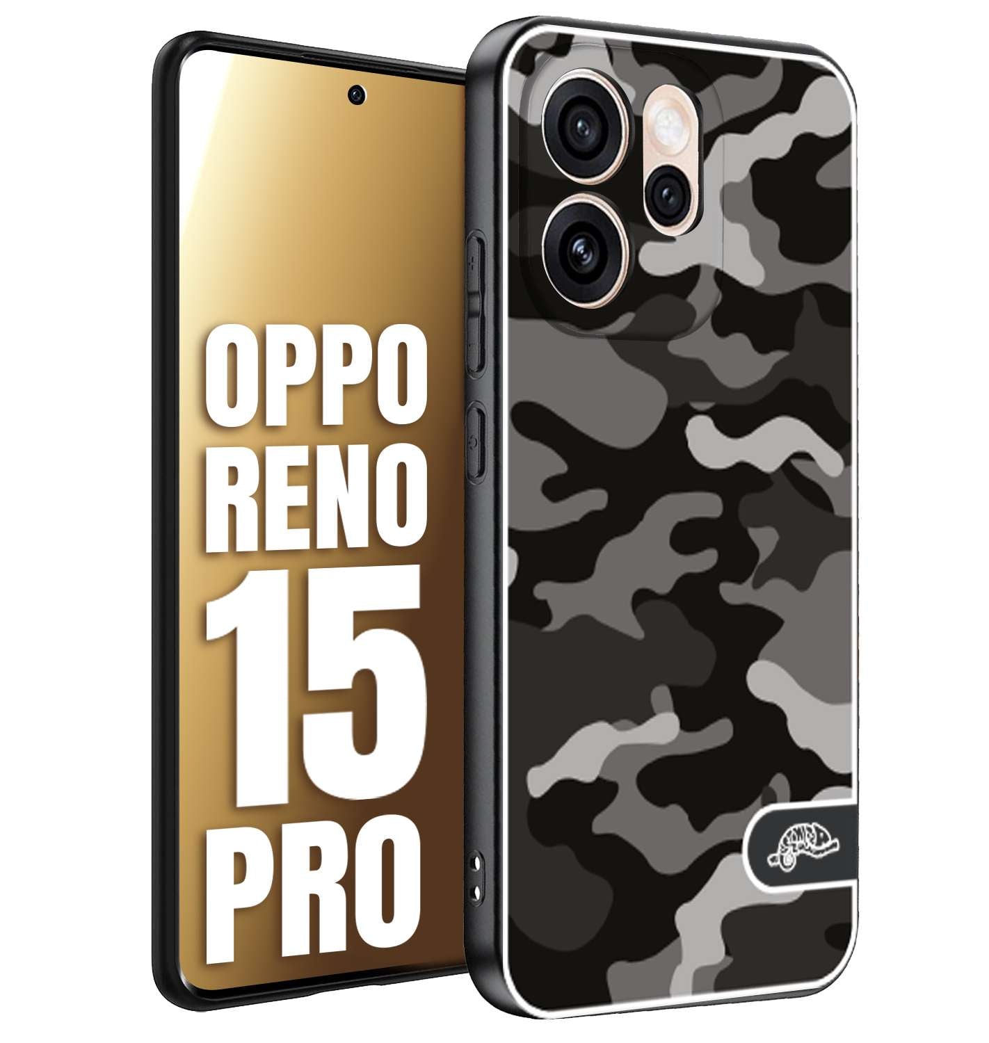 CUSTOMIZZA - Custodia cover nera morbida in tpu compatibile per Oppo Reno 15 PRO camouflage mimetico militare nero black grigio