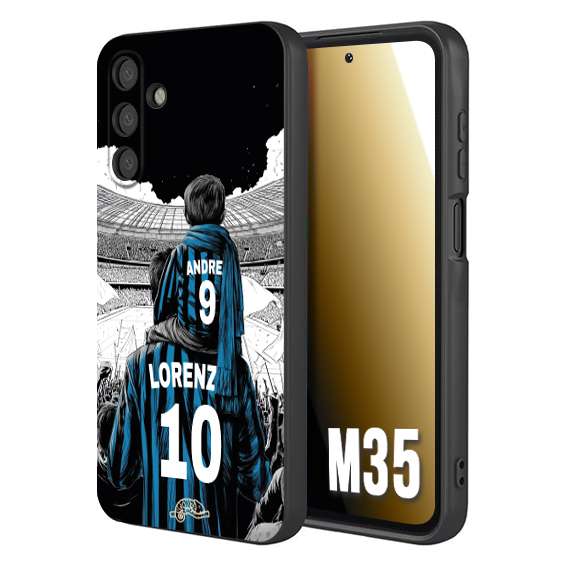 CUSTOMIZZA - Custodia cover nera morbida in tpu compatibile per Samsung M35 personalizzata calcio football padre e figlio calciatori nerazzurra