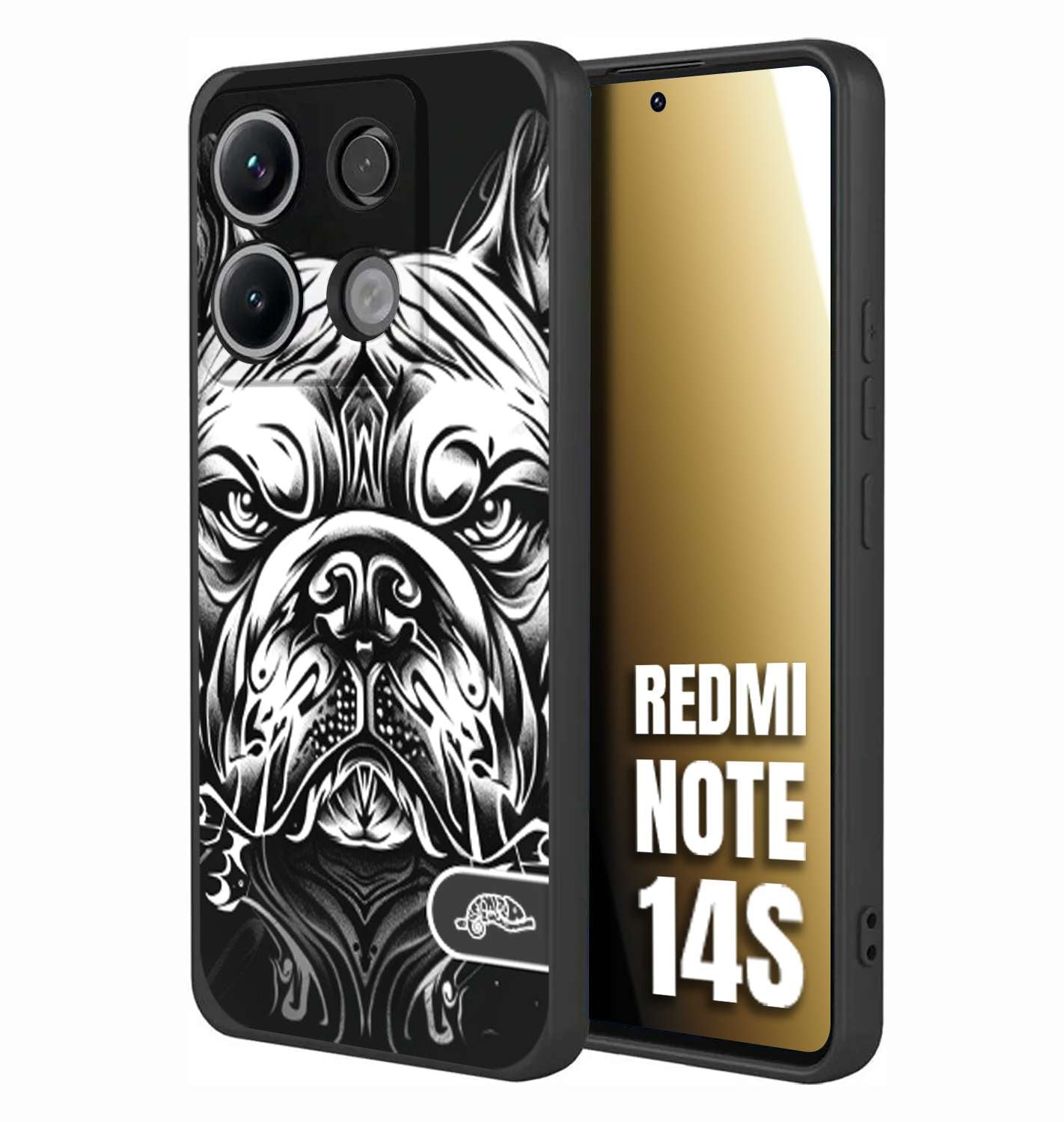 CUSTOMIZZA - Custodia cover nera morbida in tpu compatibile per Xiaomi Redmi Note 14S bulldog bianco a rilievo disegnato tattoo tatuaggio