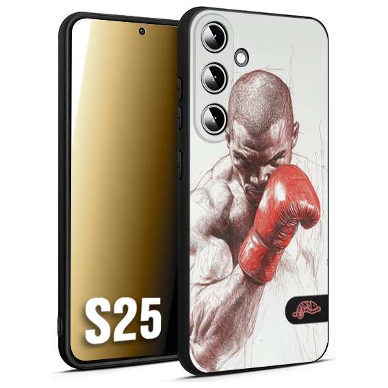 CUSTOMIZZA - Custodia cover nera morbida in tpu compatibile per Samsung S25 pugilato pugili disegno tattoo guantoni box sport primo piano