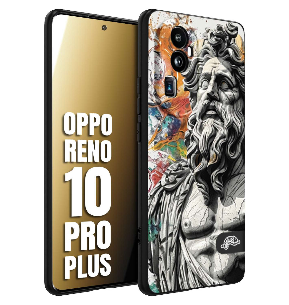 CUSTOMIZZA - Custodia cover nera morbida in tpu compatibile per Oppo Reno 10 PRO PLUS statua colorata moderna antico tattoo splash color