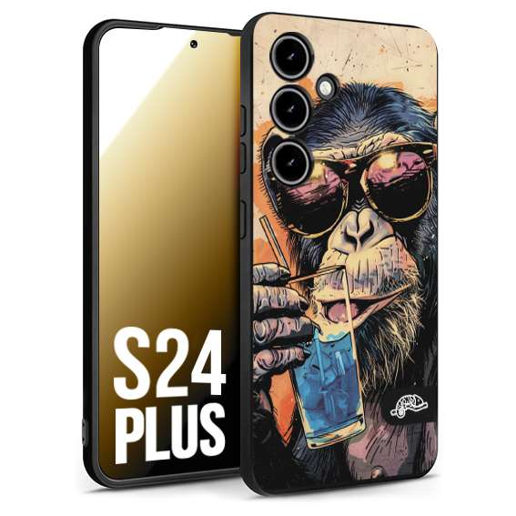 CUSTOMIZZA - Custodia cover nera morbida in tpu compatibile per Samsung S24 PLUS estate disegnata cocktails animali simpatici scimmia monkey negroni