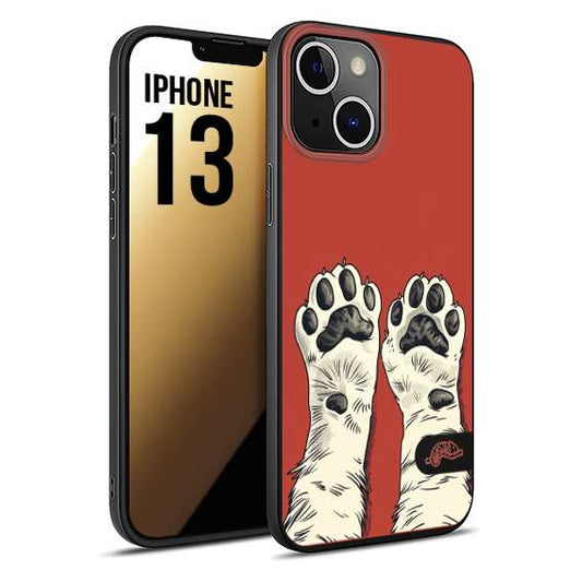 CUSTOMIZZA - Custodia cover nera morbida in tpu compatibile per iPhone 13 zampe di gatto cat paws rossa red disegnata fumetto cartoon