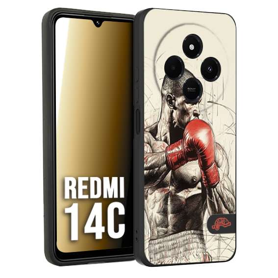 CUSTOMIZZA - Custodia cover nera morbida in tpu compatibile per Xiaomi Redmi 14C pugilato pugili disegno tattoo guantoni box sport ring