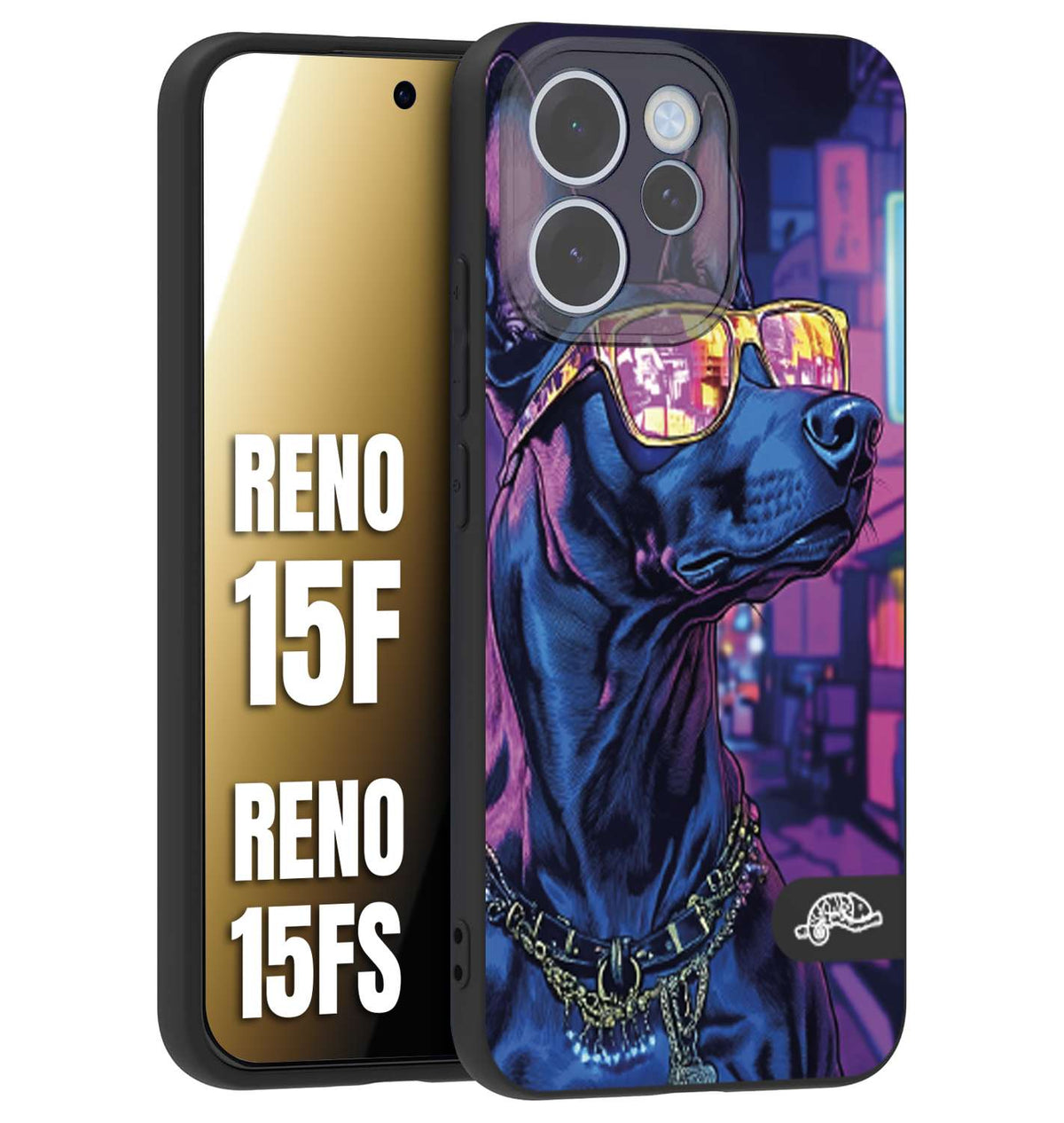 CUSTOMIZZA - Custodia cover nera morbida in tpu compatibile per Oppo Reno 15 F - Reno 15 FS animali cyberpunk dobermann cane street dog fucsia blu night