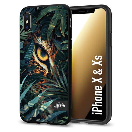 CUSTOMIZZA - Custodia cover nera morbida in tpu compatibile per iPhone X - Xs animali color giungla tropicale occhio di giaguaro felino disegnato