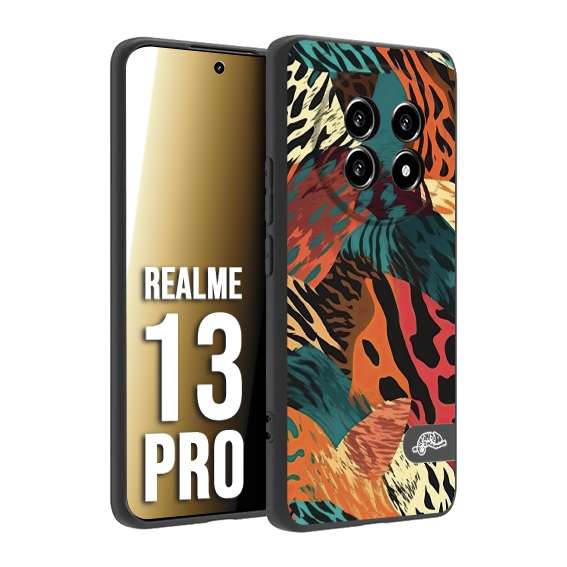CUSTOMIZZA - Custodia cover nera morbida in tpu compatibile per Realme 13 PRO leopardato tigrato tiger colorata summer arancio verde fucsia