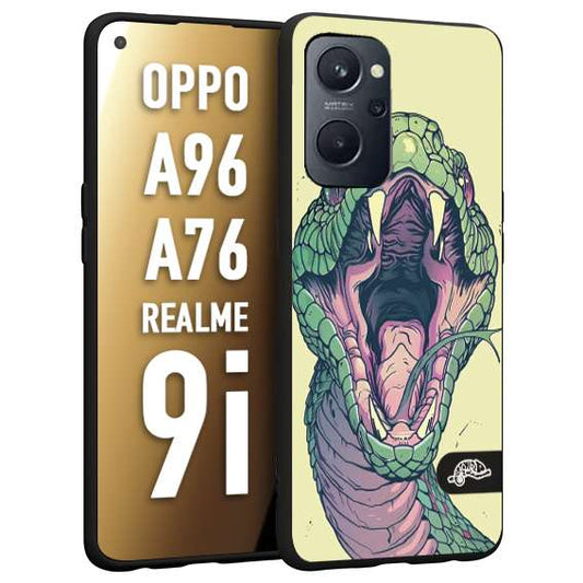 CUSTOMIZZA - Custodia cover nera morbida in tpu compatibile per Realme 9i - A96 - A76 snake yellow green serpente tatuaggio tattoo disegnato a mano