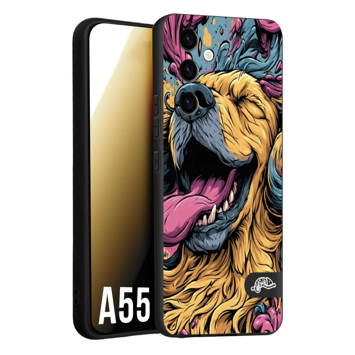 CUSTOMIZZA - Custodia cover nera morbida in tpu compatibile per Samsung A55 5G Golden Retriever illustrazione cane pop art cane street art cartone animato