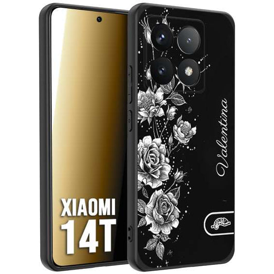 CUSTOMIZZA - Custodia cover nera morbida in tpu compatibile per Xiaomi 14T personalizzata rilievo soft touch nome rose fiori donna