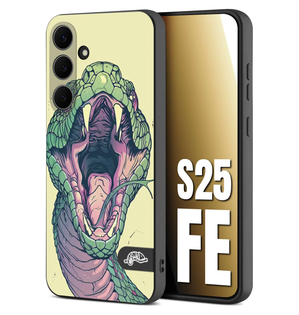 CUSTOMIZZA - Custodia cover nera morbida in tpu compatibile per Samsung S25 FE snake yellow green serpente tatuaggio tattoo disegnato a mano