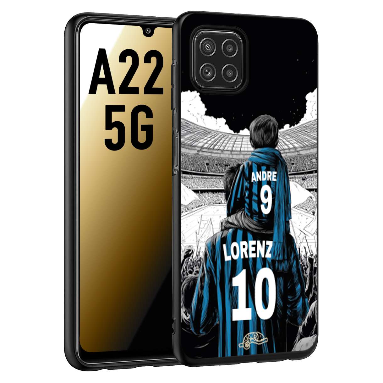 CUSTOMIZZA - Custodia cover nera morbida in tpu compatibile per Samsung A22 5G personalizzata calcio football padre e figlio calciatori nerazzurra