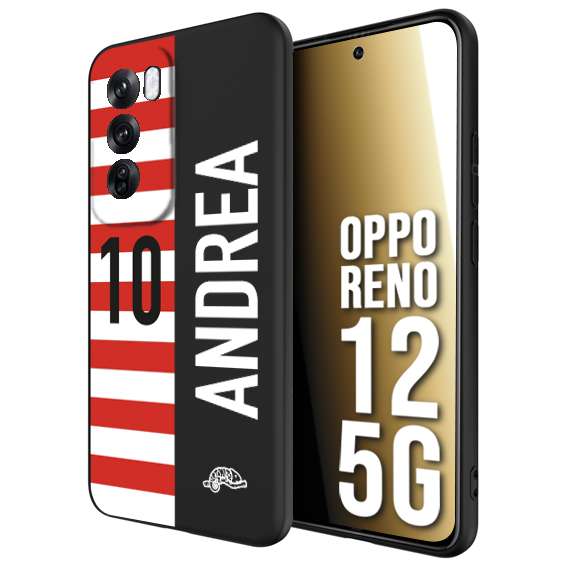 CUSTOMIZZA - Custodia cover nera morbida in tpu compatibile per Oppo Reno 12 5G personalizzata calcio football nome e numero calciatori bianco rossa