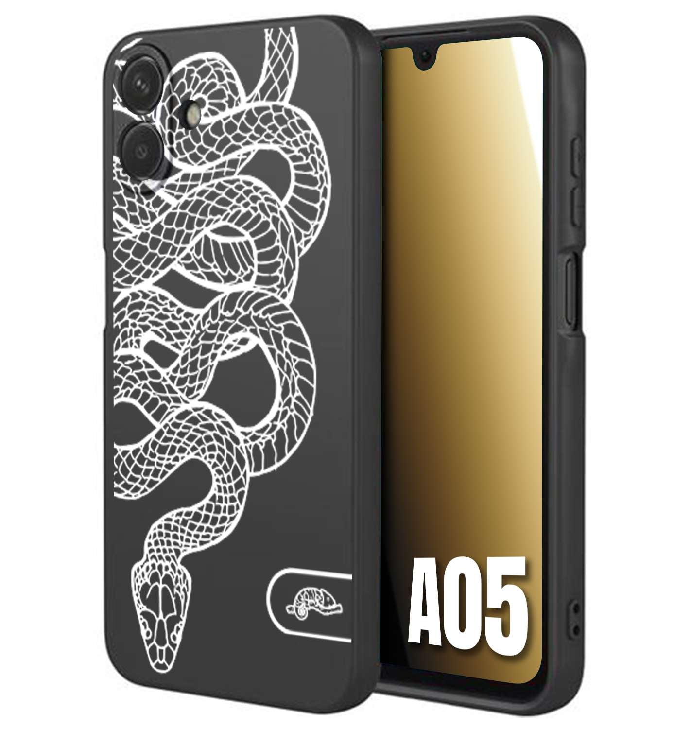 CUSTOMIZZA - Custodia cover nera morbida in tpu compatibile per Samsung A05 serpente snake bianco a rilievo disegnato tattoo tatuaggio