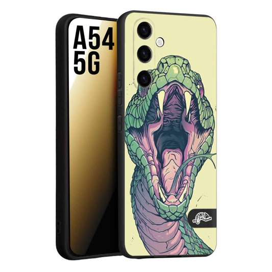 CUSTOMIZZA - Custodia cover nera morbida in tpu compatibile per Samsung A54 5G snake yellow green serpente tatuaggio tattoo disegnato a mano